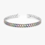 18k Solid Gold Rainbow Sapphire Cuban Chain Bracelet - 5 mm - Image 2