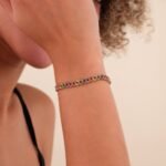 18k Solid Gold Rainbow Sapphire Cuban Chain Bracelet - 5 mm - Image 4