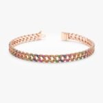 14K Solid Gold Rainbow Sapphire Cuban Chain Bracelet - Image 4