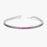 14K Solid Gold Rainbow Sapphire Tennis Bracelet - Image 5