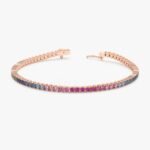 14K Solid Gold Rainbow Sapphire Tennis Bracelet - Image 4