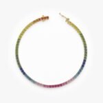 14K Solid Gold Rainbow Sapphire Tennis Bracelet - Image 2