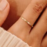 14K Solid Gold Ribbed Natural Diamond Half Eternity Ring - Image 2