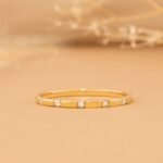 14K Solid Gold Ribbed Natural Diamond Half Eternity Ring - Image 4