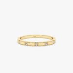 14K Solid Gold Ribbed Natural Diamond Half Eternity Ring - Image 3