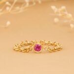 18K Solid Gold Ruby Chain Ring - 图片 3