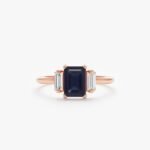 14K Solid Gold Sapphire and Natural Diamond Engagement Ring - Image 3