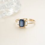 14K Solid Gold Sapphire and Natural Diamond Engagement Ring - Image 4