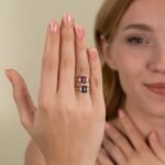 14K Solid Gold Sapphire and Natural Diamond Engagement Ring - Image 2