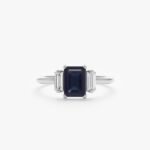 14K Solid Gold Sapphire and Natural Diamond Engagement Ring - Image 5