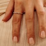 14K Solid Gold Sideways Natural Diamond Beaded Ring - Image 4