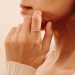 14K Solid Gold Sideways Natural Diamond Beaded Ring - Image 5