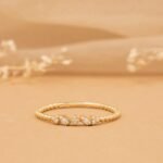 14K Solid Gold Sideways Natural Diamond Beaded Ring - Image 3