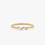 14K Solid Gold Sideways Natural Diamond Beaded Ring