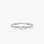 14K Solid Gold Sideways Natural Diamond Beaded Ring - Image 2
