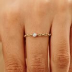 18K Solid Gold Single Natural Diamond Chain Ring - 图片 6