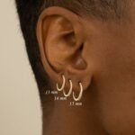 Solid Gold Natural Diamond Hoop Earrings - 图片 6