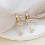 18k Solid Gold & Natural Diamond Love Charm Huggies - Image 4