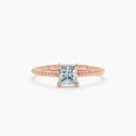 14K Solid Gold Square Aquamarine Ring - 图片 6
