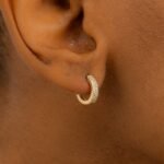 Thick Paved Natural Diamond Hoop Earrings - Image 3