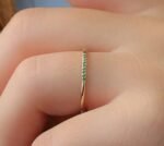 14K Solid Gold Thin Emerald Stacking Ring - Image 3