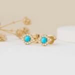 14K Solid Gold Turquoise Evil Eye Natural Diamond Studs - Image 5