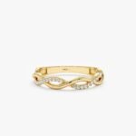 18K Solid Gold Twisted Natural Diamond Half Eternity Ring