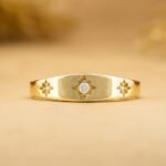 14K Solid Gold Wide Natural Diamond Starburst Ring - Image 3