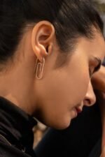 14K Gold Paper Clip Diamond Earrings - Image 2