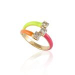 14K Yellow Gold Chunky Natural Diamond Enamel Ring - Image 2