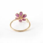 18K Solid Gold Multi Precious Gemstone Flower Ring - 图片 5