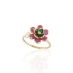 18K Solid Gold Multi Precious Gemstone Flower Ring - 图片 3