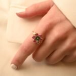18K Solid Gold Multi Precious Gemstone Flower Ring - 图片 7