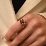 18K Solid Gold Multi Precious Gemstone Flower Ring - 图片 6