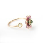18K Solid Gold Multi Precious Gemstone Flower Ring - 图片 4
