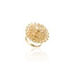 14K Solid Gold Rainbow Moonstone Sunflower Ring - Image 3