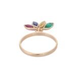 18K Solid Gold Ruby, Sapphire & Emerald Ring - 图片 6