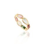 18K Solid Gold Tourmaline And Rainbow Moonstone Eternity Band - 图片 3