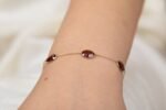 14K Solid Gold Natural Garnet Station Bracelet - Image 2