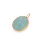 14K Solid Gold Opaque Cabochon Aquamarine Pendant - 图片 2