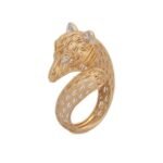 14K Textured Yellow Gold Moissanite Diamond Vixen Ring - Image 3