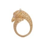 14K Textured Yellow Gold Moissanite Diamond Vixen Ring - Image 4