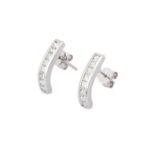 14K White Gold Bar Natural Diamond Studs - Image 3
