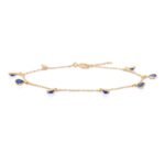 14K Solid Gold Blue Sapphire Charm Bracelet - Image 3