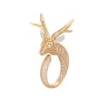 14K Solid Gold Natural Diamond Textured Reindeer Ring - 图片 3