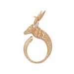 14K Solid Gold Natural Diamond Textured Reindeer Ring - 图片 4