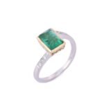 18K Solid Gold Emerald Diamond Ring - 图片 2