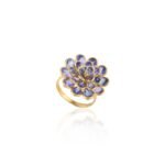 14K Solid Gold Tanzanite And Diamond Cluster Ring - 图片 3