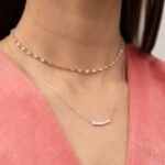 14K Natural Diamond Bar Pendant Necklace - Image 4