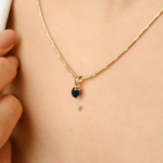 14K Solid Gold Blue Sapphire Pendant - 图片 2